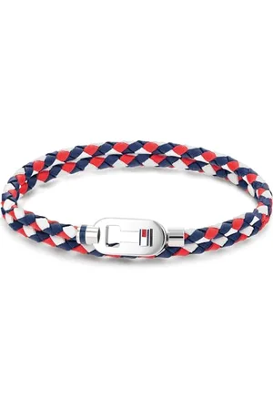 Tommy Hilfiger Herren Armband mit Steckschließe aus Leder und Edelstahl in der Farbe Blau-Weiß-Rot, Innenumfang: 19cm, 2790387