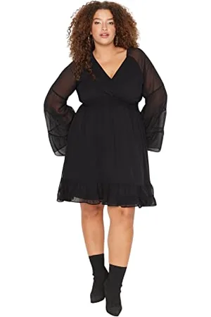 Trendyol Damska sukienka Plus Size Mini A-line Relaxed Fit Woven Plus Size, , 46