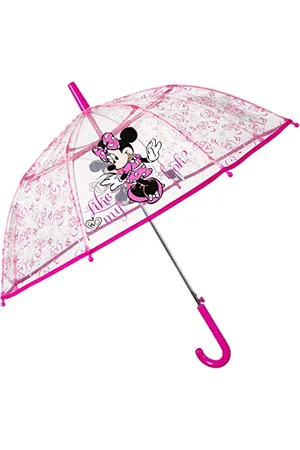 P:OS Myszka Minnie Parasol dla Dzieci, Przezroczysty, Wiatroszczelny Parasol na Kiju z Automatycznym Otwieraniem i Mocnym Stelażem z Włókna Szklanego, Średnica ok. 74 cm