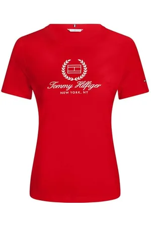 Tommy Hilfiger Damska koszulka z krótkim rękawem Slim Flag Tee Crew Neck, , XS