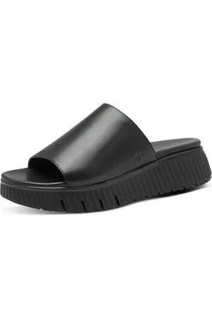 Tamaris Comfort damskie klapki skórzane szerokie dopasowanie, czarne, rozmiar 41 EU, , 41 EU
