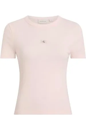 Calvin Klein CK JEANS Damska TKANA ETYKIETA RIB FITTED TEE J20J225245, różowa (srebrna piwonia), XS, , XS