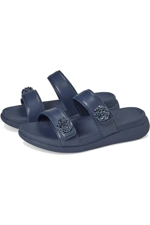 FitFlop Damskie sandały F-Mode GO BEADIE-Button ADJ. Płaskie sandały 2-BAR Slides Navy, 3 UK, , 36 EU