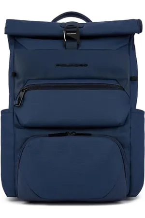 Piquadro Roll-top plecak na komputer i iPad® z paskiem na kask rowerowy, pasek sternum, kabel zapobiegający uszkodzeniom i ochrona RFID, NIEBIESKI, , Taglia unica, 0