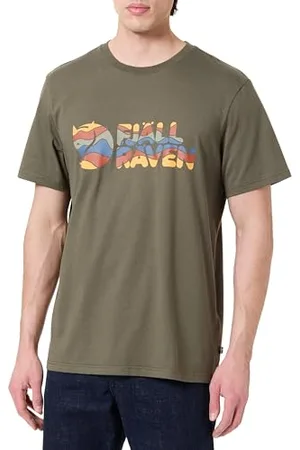 Fjällräven Wielokolorowa koszulka z logo, laurowy zielony, duży mężczyzna, , L
