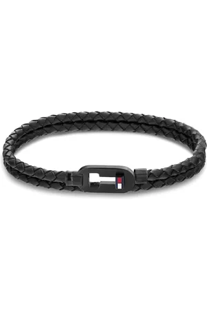 Tommy Hilfiger Herren Armband mit Steckschließe aus Leder und Edelstahl in der Farbe Schwarz, Innenumfang: 19cm, 2790386