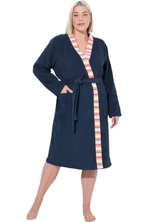 Ulla Popken Damski duże rozmiary plus size szlafrok kąpielowy, dekoracyjna krawędź, , 46-48 Duże rozmiary