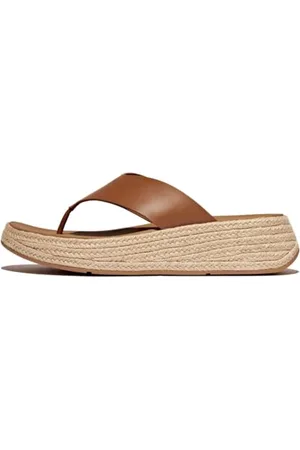 FitFlop Damskie sandały typu F Espadryle skórzane płaskie T/Post, Deep Tan, 3 UK, , 36 EU