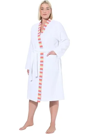Ulla Popken Damski duże rozmiary plus size szlafrok kąpielowy, dekoracyjna krawędź, , 46-48 Duże rozmiary