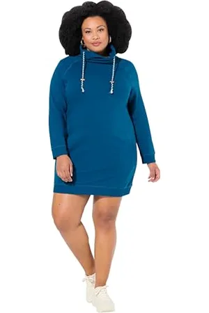 Ulla Popken Sukienka damska Sweatkleid, Stehkragen, Langarm, Taschen, , 46-48