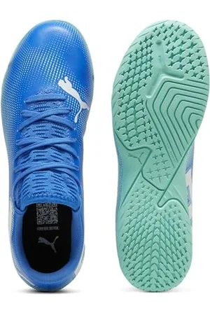 PUMA Unisex Future 7 Play It Jr Soccer Shoe, Hyperlink Blue Mint White, 37.5 EU