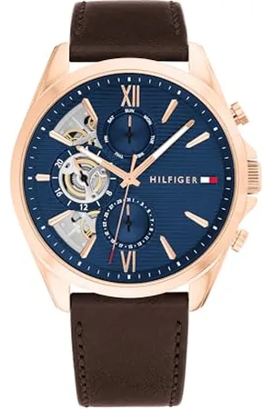 Tommy Hilfiger Analogowy wielofunkcyjny zegarek kwarcowy dla mężczyzn z siatką ze stali nierdzewnej, bransoletką ogniwową i skórzanym paskiem, , pasek