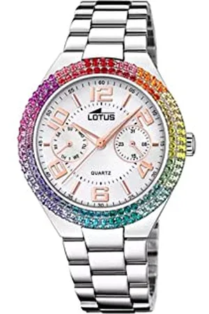 Lotus Damski zegarek na rękę ze stali nierdzewnej w kolorze srebrno-biało-różowego złota z cyrkonią 39 mm, wodoszczelność: 5 bar, 18907/1