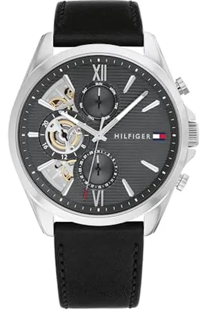 Tommy Hilfiger Analogowy wielofunkcyjny zegarek kwarcowy dla mężczyzn z czarnym skórzanym paskiem - 1710644, , pasek