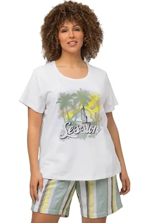 Ulla Popken Damski, duże rozmiary, t-shirt, nadruk z przodu palmy, zrelaksowany, , 46-48