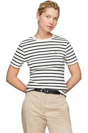 Tommy Hilfiger Damskie nowe cienkie dzianinowe topy Cody C-Nk Ss S/S, białe, XXS, , XXS