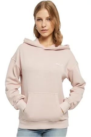 Urban classics Damska bluza z kapturem z haftem frotte, różowy, M
