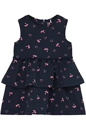 QS by s.Oliver Junior Baby Girls sukienka na schody z falbankami i nadrukiem, niebieska, 62, , 62 cm
