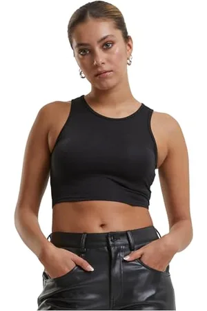 Urban classics Top Damski Damski Brokatowy Krótki Top, Krótki Damski Top Brokatowy, Krótki Top Damski, Slim Fit