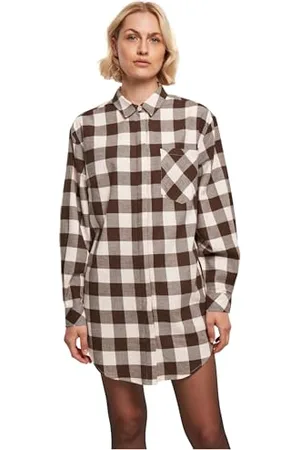 Urban classics Koszulka damska oversize, koszula flanelowa, na co dzień, różowa/brązowa, S, , S
