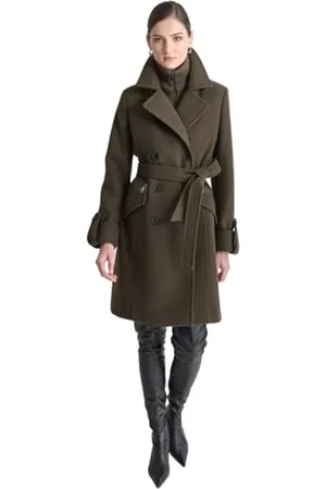 DKNY Damski płaszcz zapinany na zamek błyskawiczny, Loden, rozmiar L, , L
