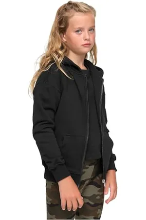 Urban classics Dziewczęca bluza z kapturem Girls Organic Terry Zip Hoody, czarna, 158/164
