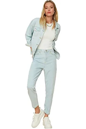 Trendyol Blue Wash High Waist Mom Jeans Kobiety, , 30