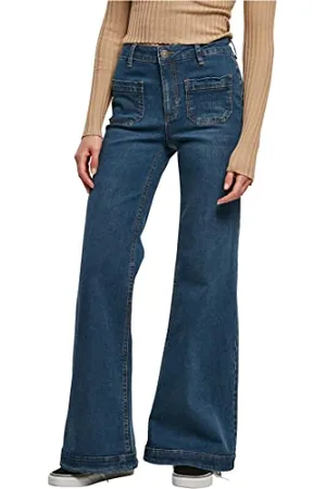 Urban classics Damskie spodnie jeansowe w stylu vintage, Głęboki niebieski sprany, 60
