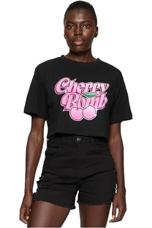 miss tee Damska koszulka Cherry Bomb Ladies Short Overized Tee, koszulka z odkrytym brzuchem z nadrukiem z przodu, oversize fit, bawełna, , XXL