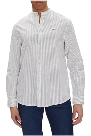 Tommy Hilfiger Męska koszulka TJM LINEN MIX BND STP SHRT EXT L/S, biała, XXL, , XXL