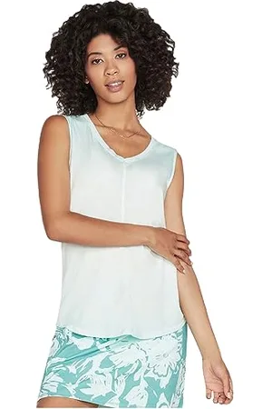 Skechers Diamond Wash Hatha Koszulka z dekoltem w serek Aqua, , M