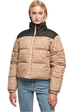 Urban classics Damska kurtka damska AOP Retro Puffer Jacket, Unijny beżowy adamaszek, S