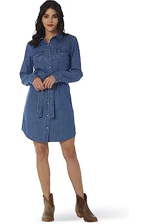 Wrangler Damska sukienka retro z długim rękawem Western Snap, L