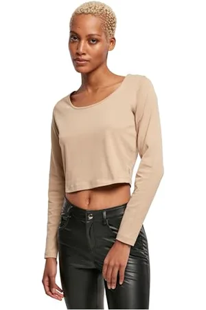 Urban classics Ladies Organic Cropped Longsleeve Koszulka damska, Beżowy, XXL