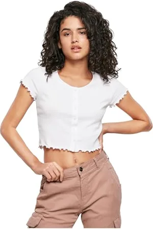Urban classics Ladies Cropped Button Up Rib Tee Koszulka Kobiety , , XS