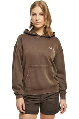 Urban classics Damska bluza z kapturem Small Embroidery Terry Hoody, brązowy, S