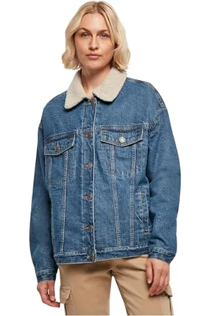 Urban classics Ladies Oversized Sherpa Denim Jacket, modna damska kurtka dżinsowa oversize, dostępna w wielu kolorach, rozmiarach XS-5XL, , S