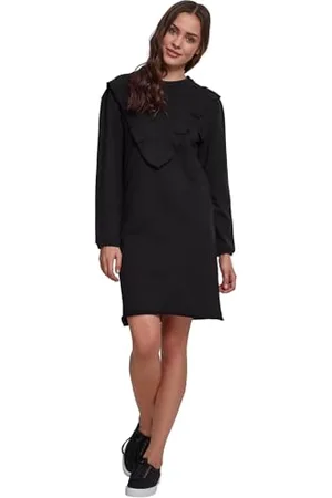 Urban classics Damska sukienka frotte Volant, Czarny (czarny 0007), S
