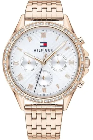 Tommy Hilfiger Analogowy wielofunkcyjny zegarek kwarcowy dla kobiet z goździkiem złota bransoletka ze stali nierdzewnej - 1782143, Srebrny biały, bransoletka