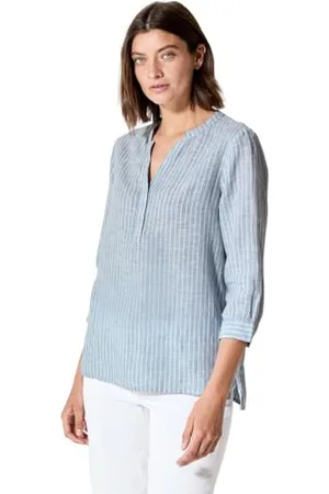 CECIL Linen_Stripe Split Neck Blouse, , S