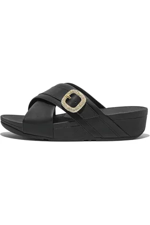 FitFlop Damskie sandały Lulu ze skóry z kryształową klamrą, , 40 EU