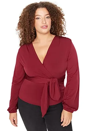 Trendyol Damska prosta bluzka z długimi rękawami, taliowana bluzka w rozmiarze plus size, , 4XL