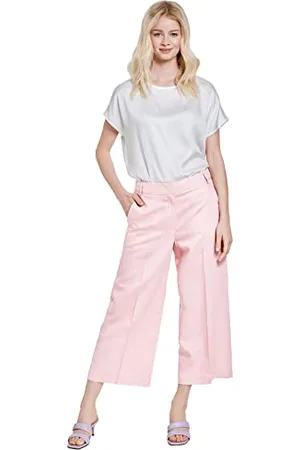 Taifun Damskie spodnie Culotte z Lyocell mieszanka lnu spodnie czas wolny skracane spodnie jednokolorowe długość 3/4, , 38 Kr�tki
