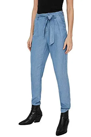 VERO MODA Damskie spodnie z wysokim stanem pas do zawijania, , XS