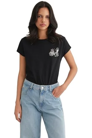 Mavi Damska koszulka z motywem motyla, czarna, XL, , XL