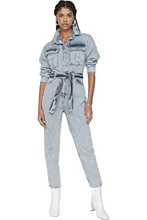 Trendyol Blue Arched Denim Overalls Kombinezony Damskie, , 34