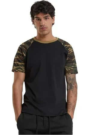 Urban classics Męska koszulka Raglan Contrast Tee T-Shirt, blk/woodcamo, 2XL