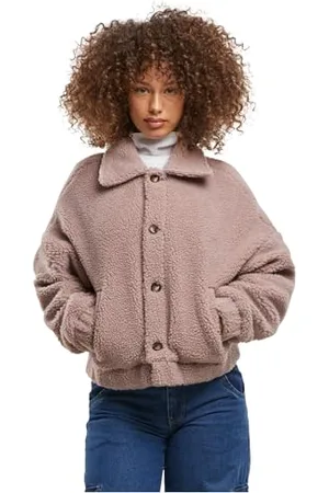 Urban classics Damska kurtka przejściowa damska krótka Sherpa Button Jacket, lekka kurtka Sherpa z zapięciem na guziki, oversized fit, , M