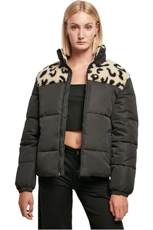Urban classics Ladies AOP Sherpa Mixed Puffer kurtka damska, Czarny/Sandleo, S