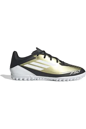 adidas Uniseks F50 CLUB MESSI Football boots Turf, GOLD/FOOTWEAR WHITE/CARBON BLACK, 45 1/3 EU